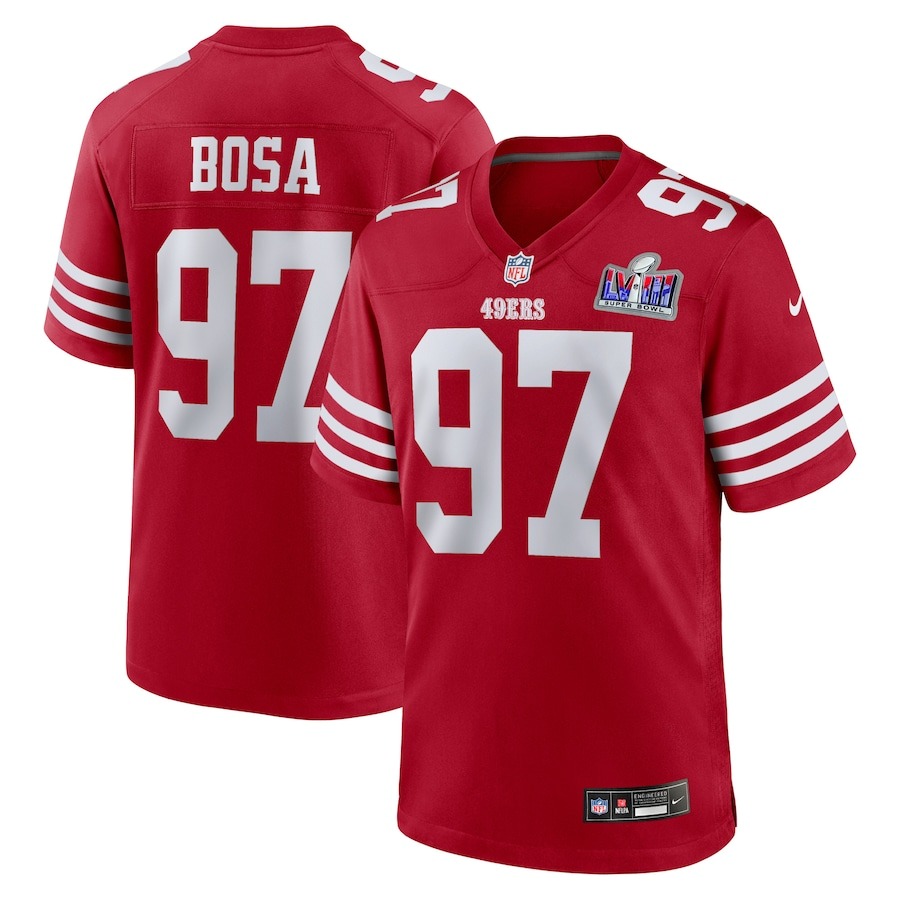 Men's San Francisco 49ers Nick Bosa Nike Scarlet Super Bowl LVIII Game Jersey - ujerseystore