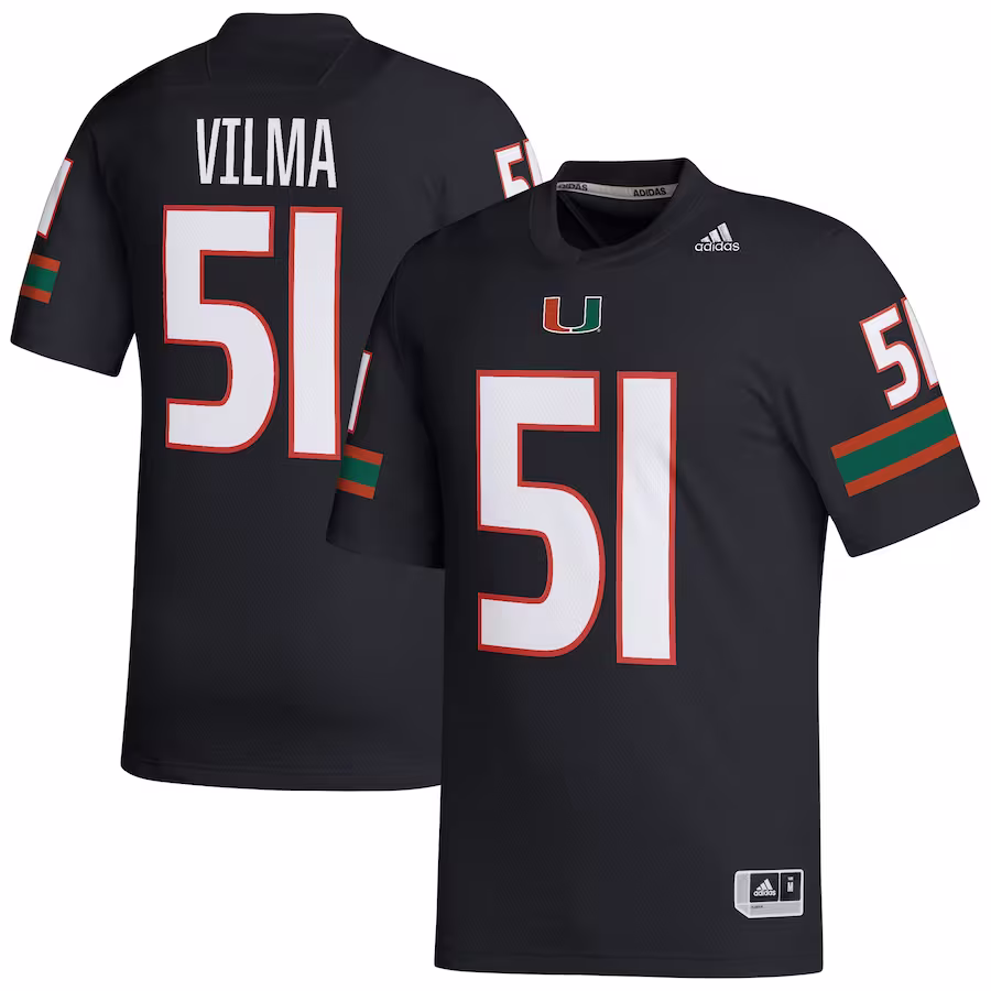 Jonathan Vilma Miami Hurricanes adidas Retired Football Player Jersey - Black - ujerseystore