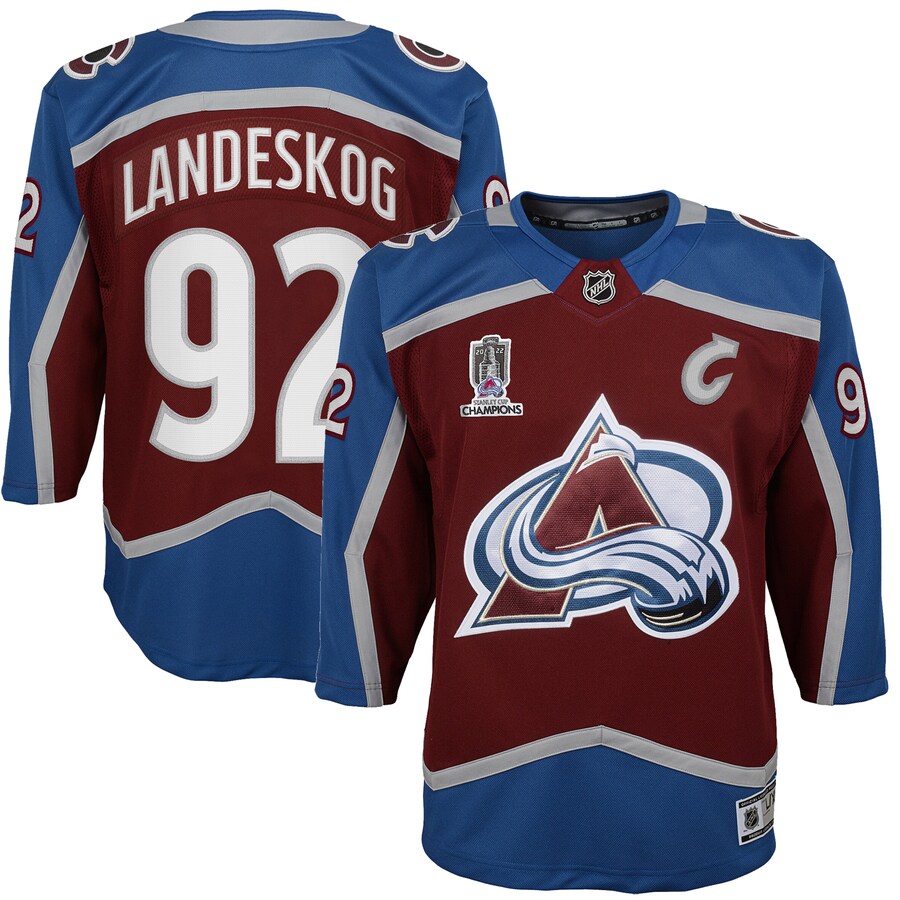 Youth Colorado Avalanche Gabriel Landeskog Burgundy Home 2022 Stanley Cup Champions Premier Player Jersey - ujerseystore