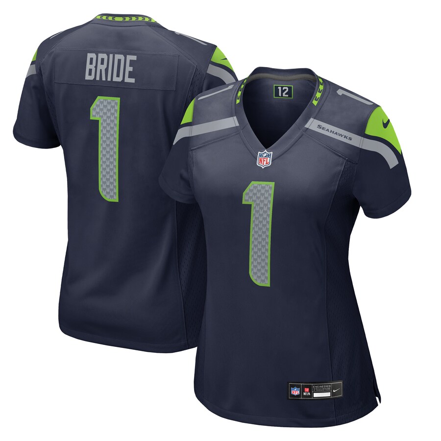 Women's Seattle Seahawks Number 1 Bride Nike  College Navy Game Jersey - ujerseystore