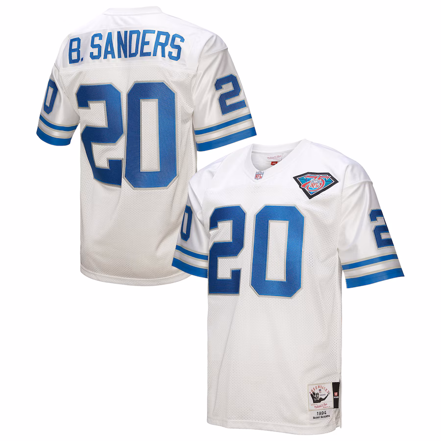 Men's Detroit Lions 1994 Barry Sanders Mitchell & Ness White Authentic Throwback Retired Player Jersey - ujerseystore