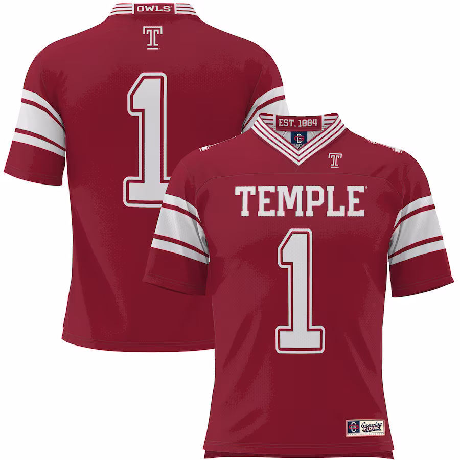 #1 Temple Owls GameDay Greats Youth Endzone Football Jersey - Cherry - ujerseystore