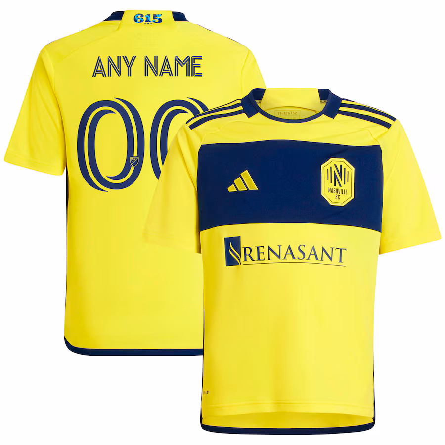 Youth Nashville SC  adidas Yellow 2024 The 615 Kit Replica Custom Jersey - ujerseystore
