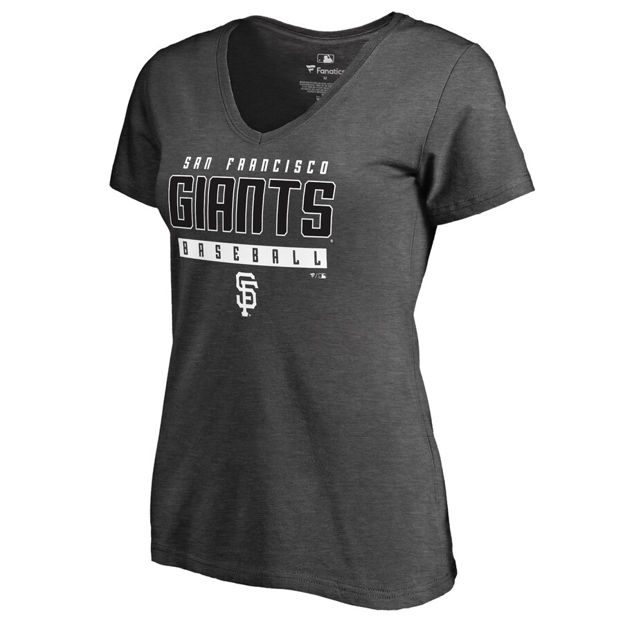 Women's San Francisco Giants Ash Charcoal Stack V-Neck T-Shirt - ujerseystore