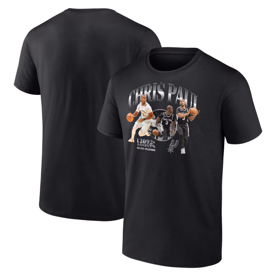 Men's San Antonio Spurs Chris Paul Black 2nd NBA All-Time Assists Leader T-Shirt - ujerseystore