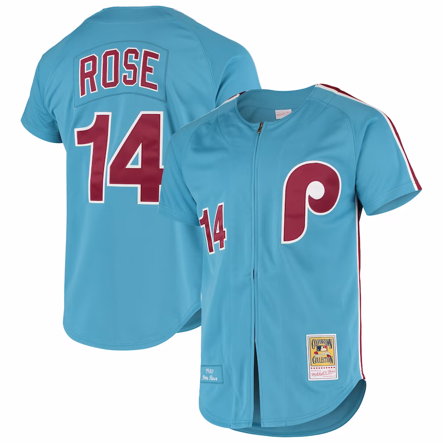 Men's Philadelphia Phillies Pete Rose Mitchell & Ness Light Blue Cooperstown Collection Authentic Jersey - ujerseystore