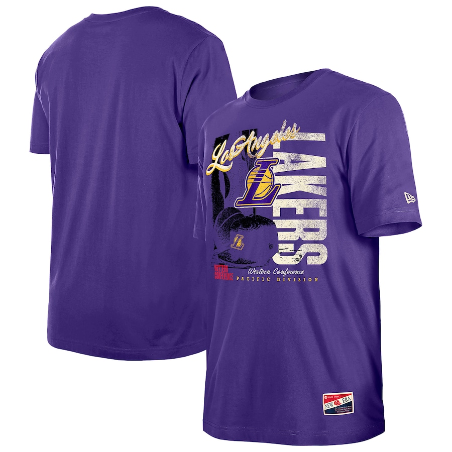 Men's Los Angeles Lakers  New Era Purple Distressed Throwback Vintage Color Pack T-Shirt - ujerseystore