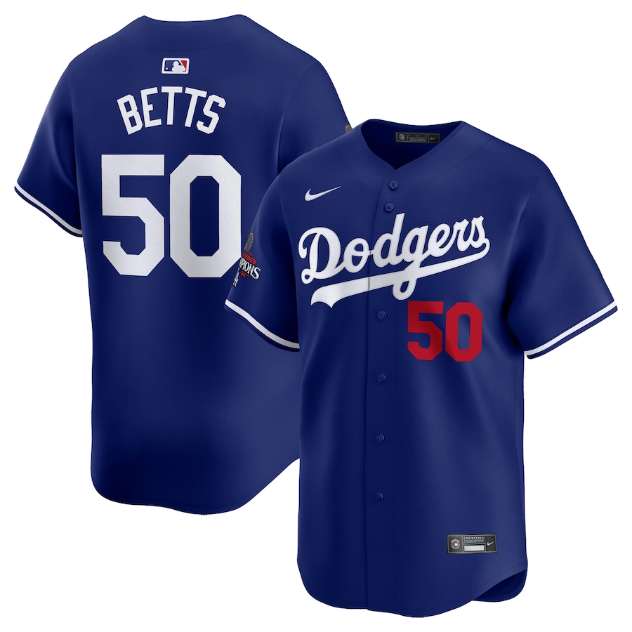 Men's Los Angeles Dodgers Mookie Betts Nike Royal 2024 World Series Champions Alternate Limited Player Jersey - ujerseystore