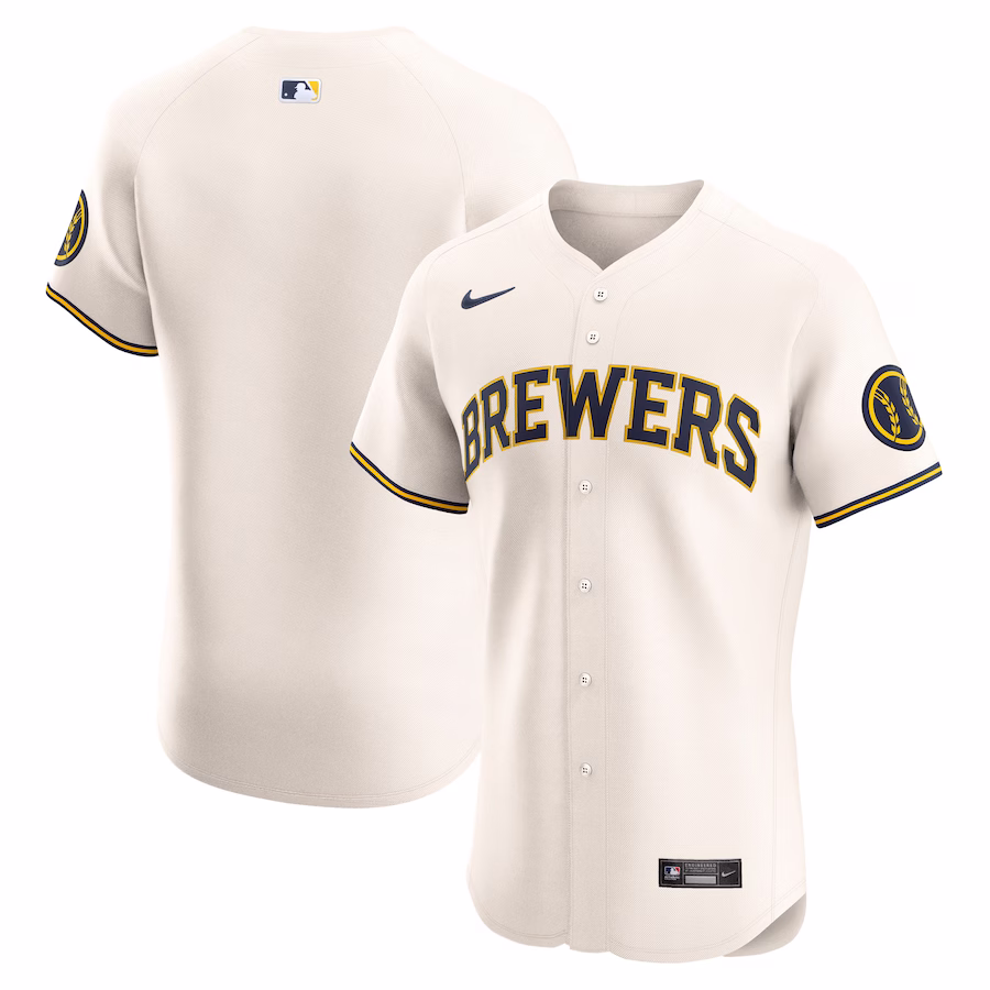 Men's Milwaukee Brewers Nike Cream Home Elite Jersey - ujerseystore
