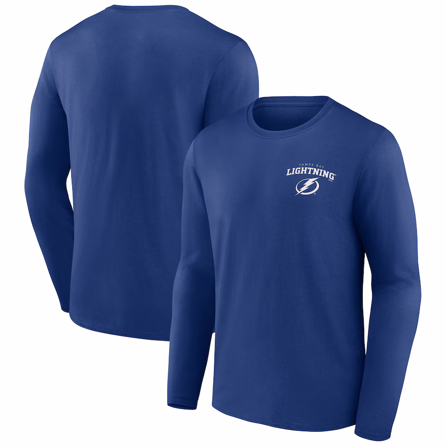 Men's Tampa Bay Lightning Blue Team Lockup Long Sleeve T-Shirt - ujerseystore