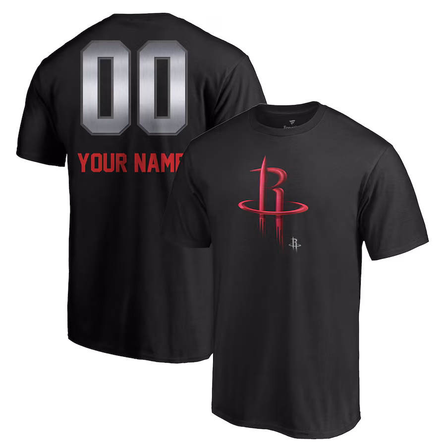 Men's Houston Rockets Black Midnight Mascot Personalized Name & Number T-Shirt - ujerseystore