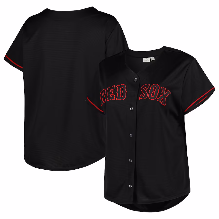 Women's Boston Red Sox Black Plus Size Pop Fashion Button-Up Jersey - ujerseystore