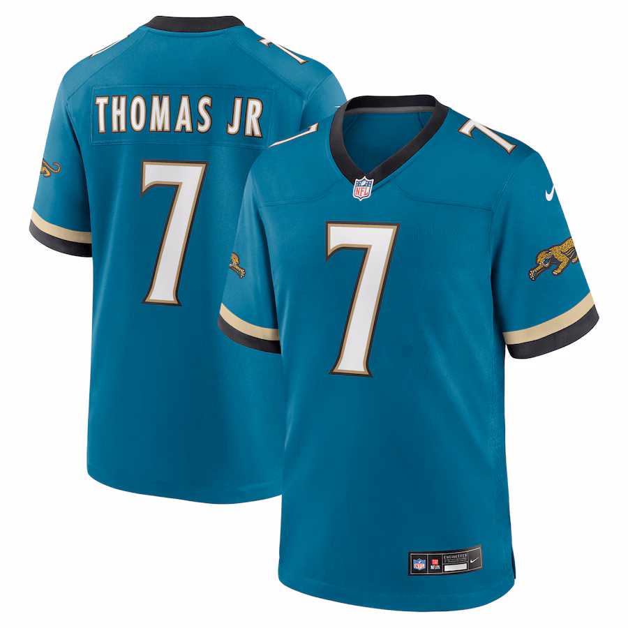 Men's Jacksonville Jaguars Brian Thomas Jr. Nike Teal Prowler Throwback Player Game Jersey - ujerseystore