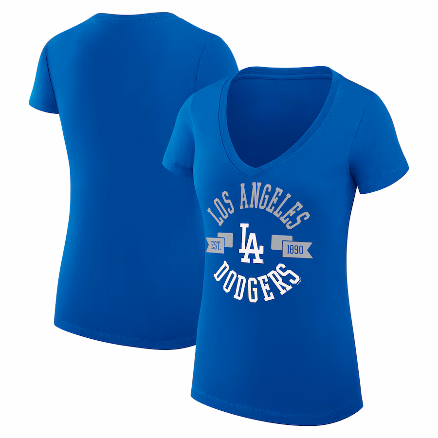 Women's Los Angeles Dodgers G-III 4Her by Carl Banks Royal City Graphic V-Neck Fitted T-Shirt - ujerseystore