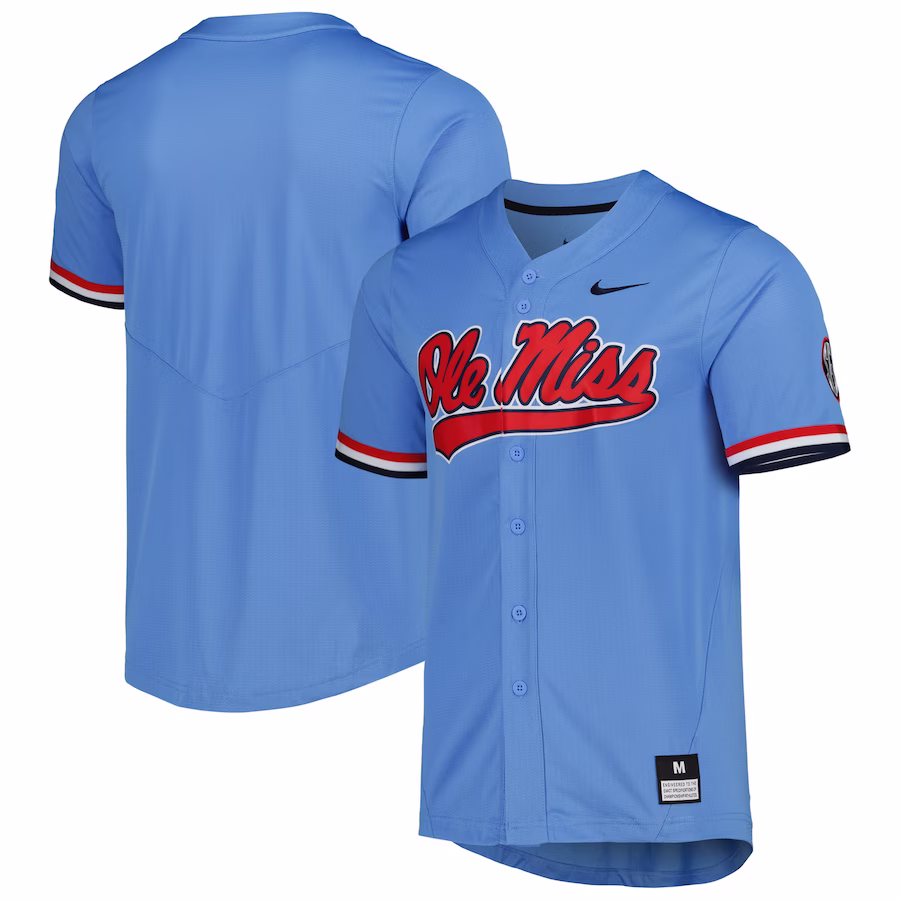Ole Miss Rebels Nike Full-Button Replica Baseball Jersey - Powder Blue - ujerseystore