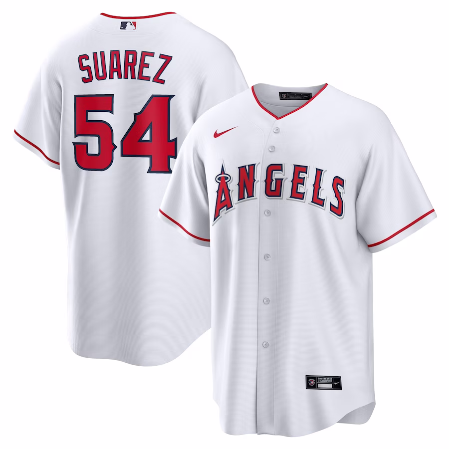 Men's Los Angeles Angels José Suarez Nike White Home Replica Player Jersey - ujerseystore