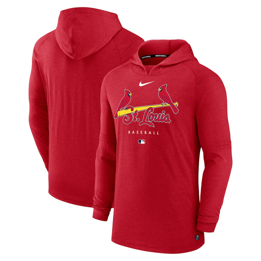 Men's St. Louis Cardinals Nike Heather Red Authentic Collection Early Work Tri-Blend Performance Pullover Hoodie - ujerseystore