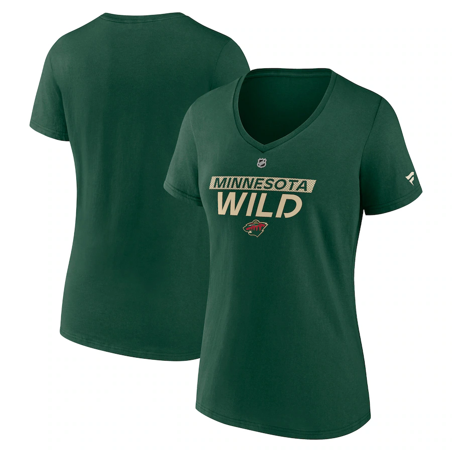 Women's Minnesota Wild Fanatics Green Authentic Pro Core Primary V-Neck T-Shirt - ujerseystore