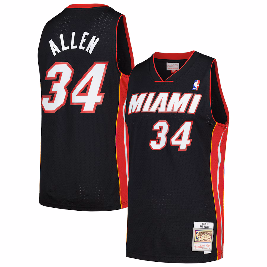 Men's Miami Heat Ray Allen Mitchell & Ness Black  2012/13 Hardwood Classics Swingman Jersey - ujerseystore