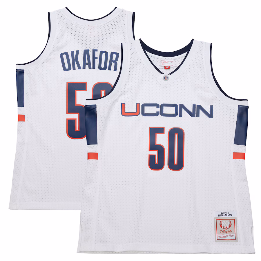 Men's UConn Huskies Emeka Okafor Mitchell & Ness White 2001/02 Swingman Replica Jersey - ujerseystore