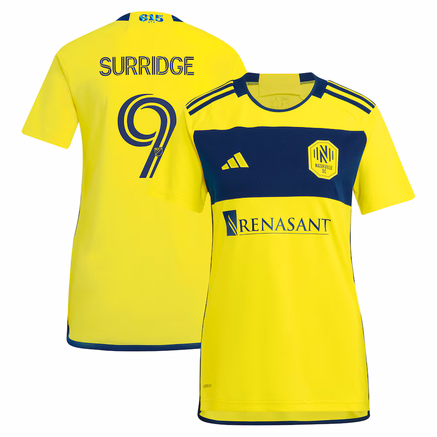 Women's Nashville SC Sam Surridge adidas Yellow 2024 The 615 Kit Replica Player Jersey - ujerseystore