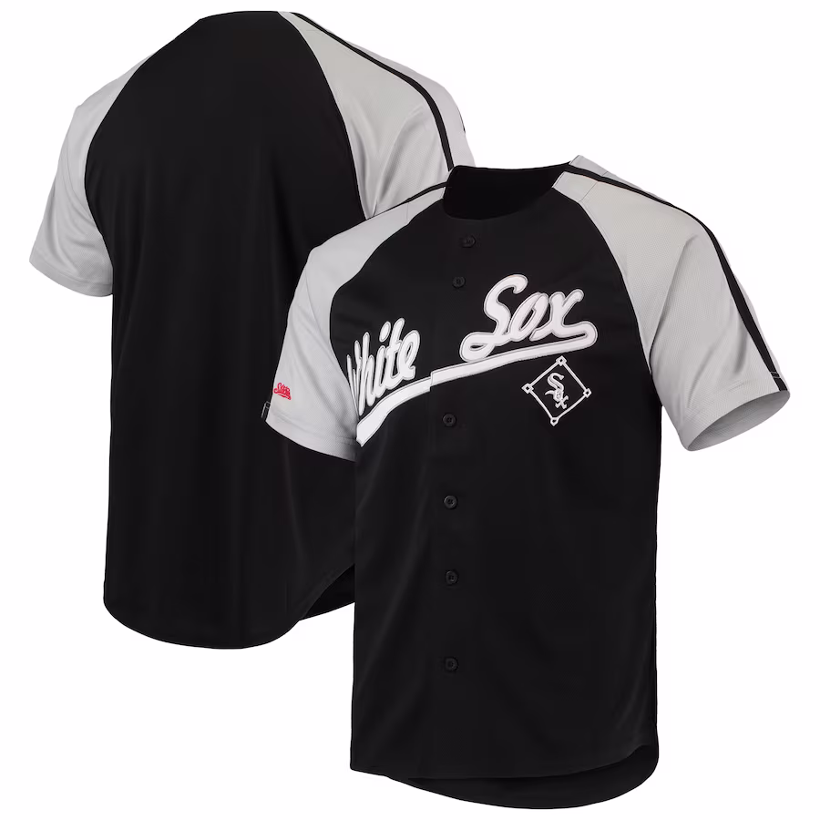 Men's Chicago White Sox Stitches Black Button-Down Raglan Replica Jersey - ujerseystore