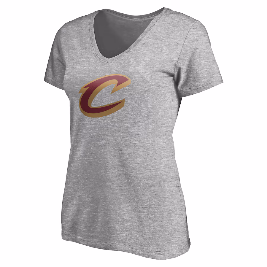 Women's Cleveland Cavaliers Heathered Gray Primary Team Logo V-Neck T-Shirt - ujerseystore
