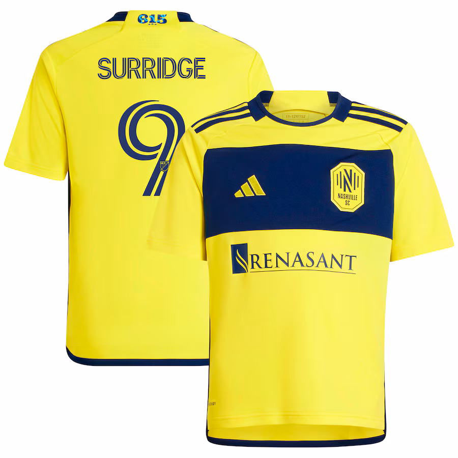 Youth Nashville SC Sam Surridge adidas Yellow 2024 The 615 Kit Replica Player Jersey - ujerseystore
