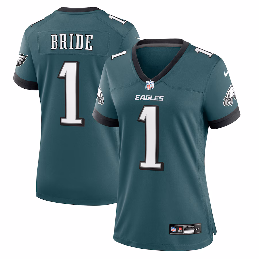 Women's Philadelphia Eagles Number 1 Bride Nike Midnight Green Game Jersey - ujerseystore