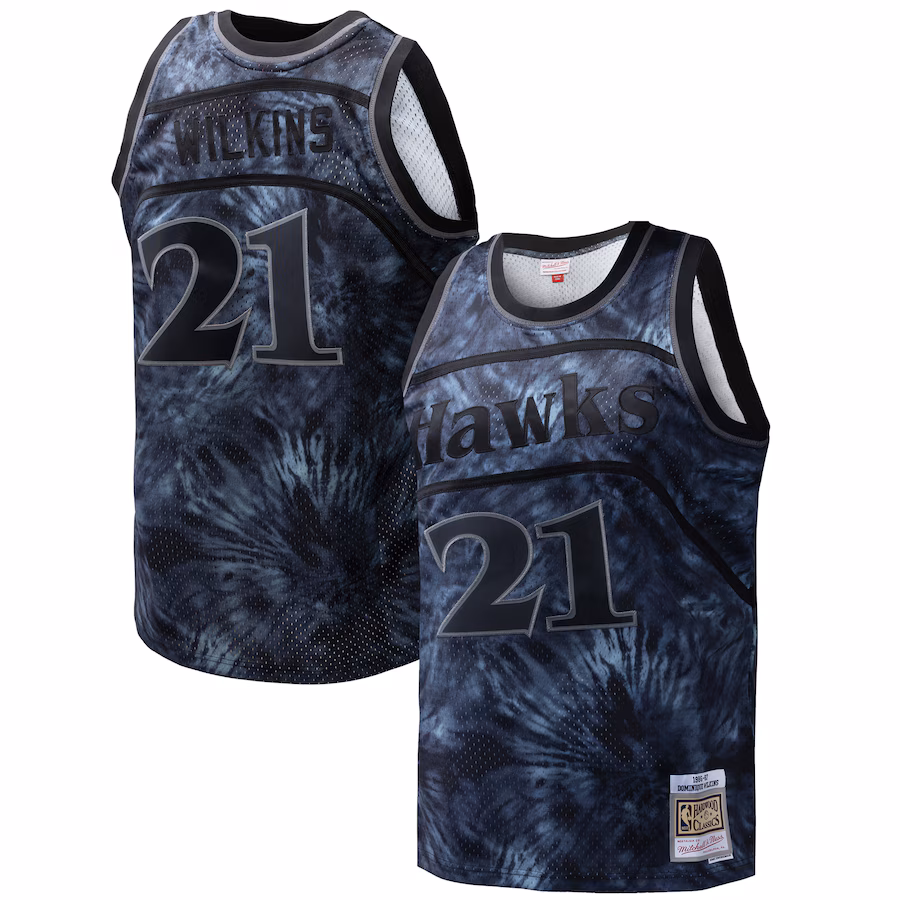 Men's Atlanta Hawks Dominique Wilkins Mitchell & Ness Black Hardwood Classics 1986/87 Tie-Dye Swingman Jersey - ujerseystore