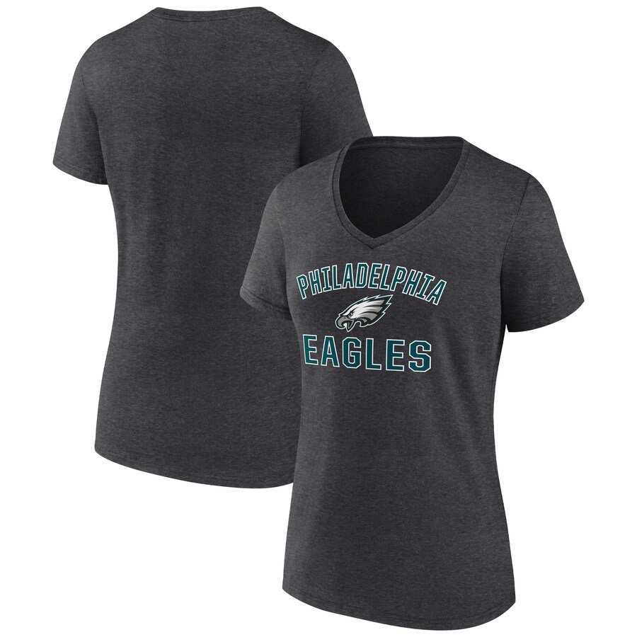 Women's Philadelphia Eagles Fanatics Heather Charcoal Victory Arch V-Neck T-Shirt - ujerseystore