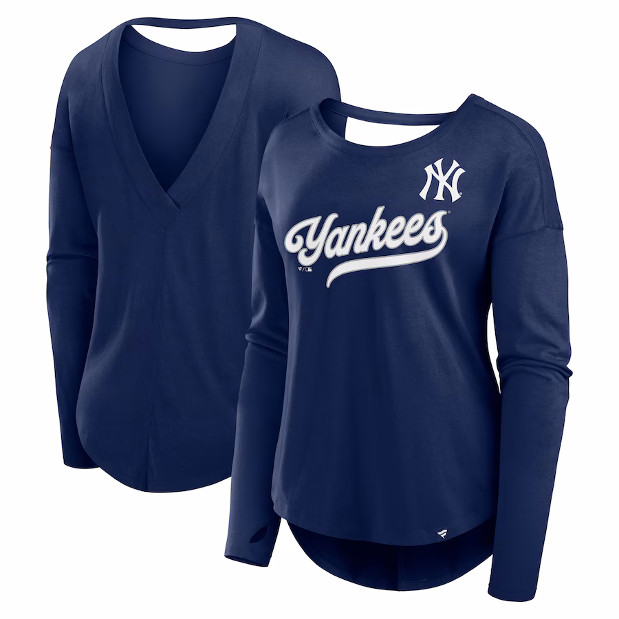 Women's New York Yankees Fanatics Navy Core Boat Neck Long Sleeve T-Shirt - ujerseystore