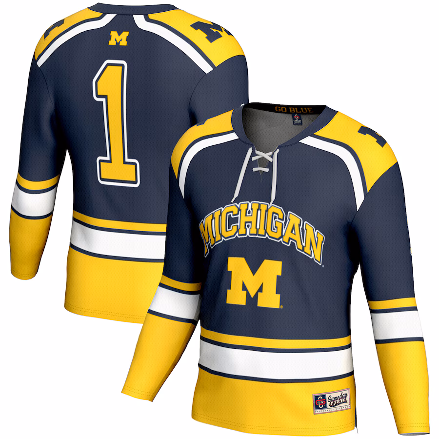 Youth GameDay Greats #1 Navy Michigan Wolverines Hockey Jersey - ujerseystore
