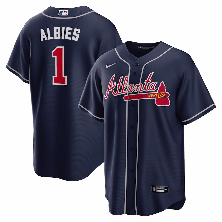Men's Atlanta Braves Ozzie Albies Nike Navy Alternate Replica Player Name Jersey - ujerseystore