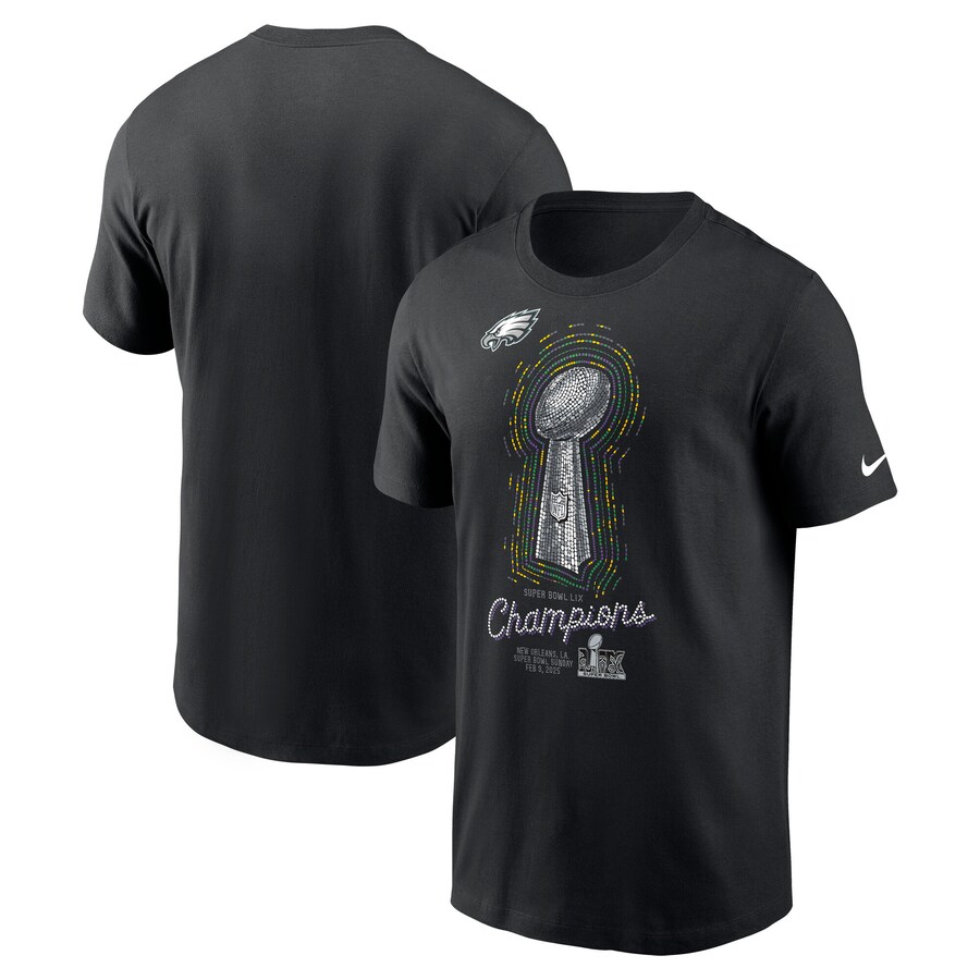 Men's Philadelphia Eagles Nike Black Super Bowl LIX Champions Lombardi Trophy T-Shirt - ujerseystore