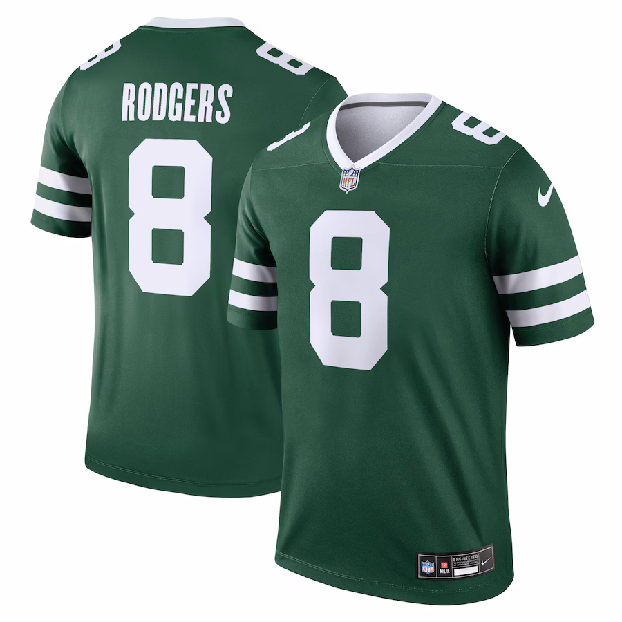 Men's New York Jets Aaron Rodgers Nike Legacy Green Legend Player Performance Top - ujerseystore
