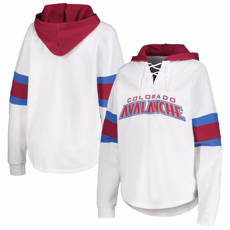 Women's Colorado Avalanche G-III 4Her by Carl Banks White/Burgundy Goal Zone Long Sleeve Lace-Up Hoodie T-Shirt - ujerseystore