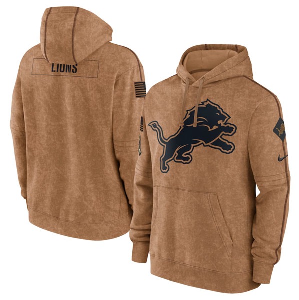 Men's Detroit Lions 2023 Brown Salute to Service Pullover Hoodie - ujerseystore