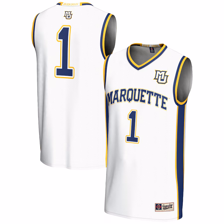 Male GameDay Greats #1  White Marquette Golden Eagles  Lightweight Basketball Jersey - ujerseystore