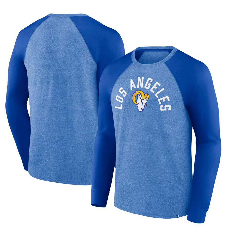 Men's Los Angeles Rams Fanatics Heather Royal Arc Away Tri-Blend Raglan Long Sleeve T-Shirt - ujerseystore