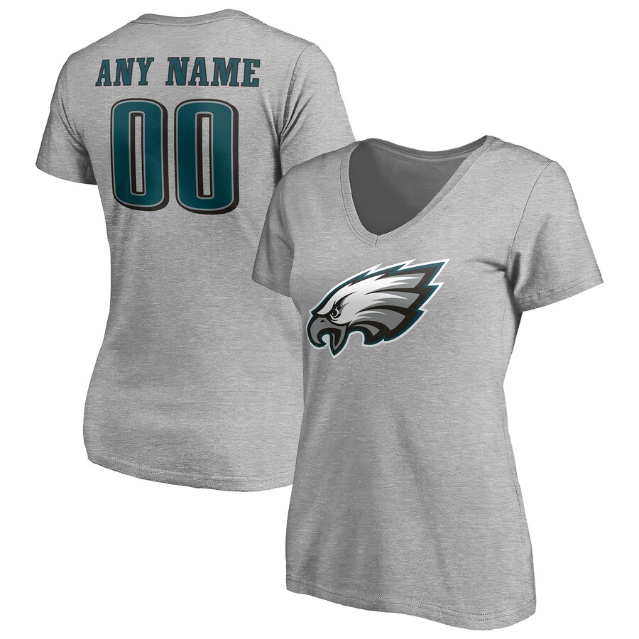Women's Philadelphia Eagles Gray Team Authentic Custom V-Neck T-Shirt - ujerseystore