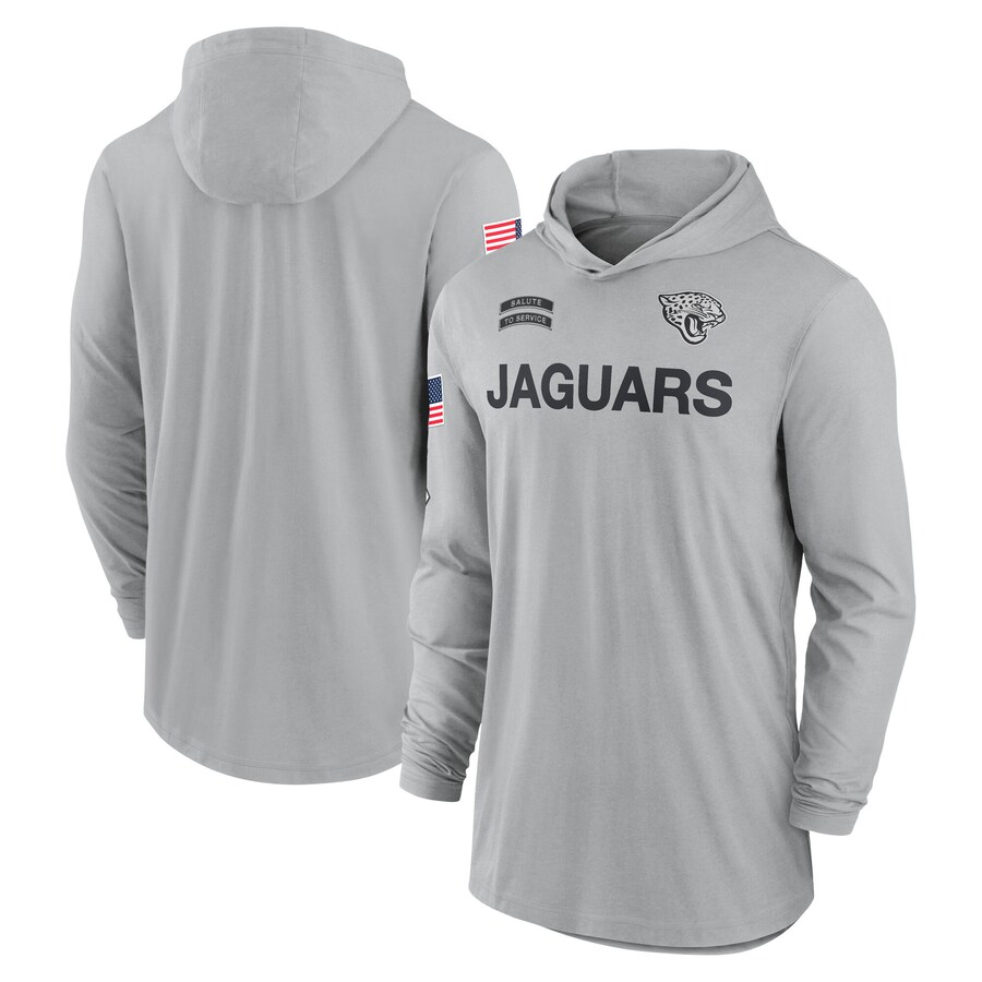 Men's Jacksonville Jaguars Nike Gray 2024 Salute to Service Lightweight Performance Long Sleeve Hooded T-Shirt - ujerseystore