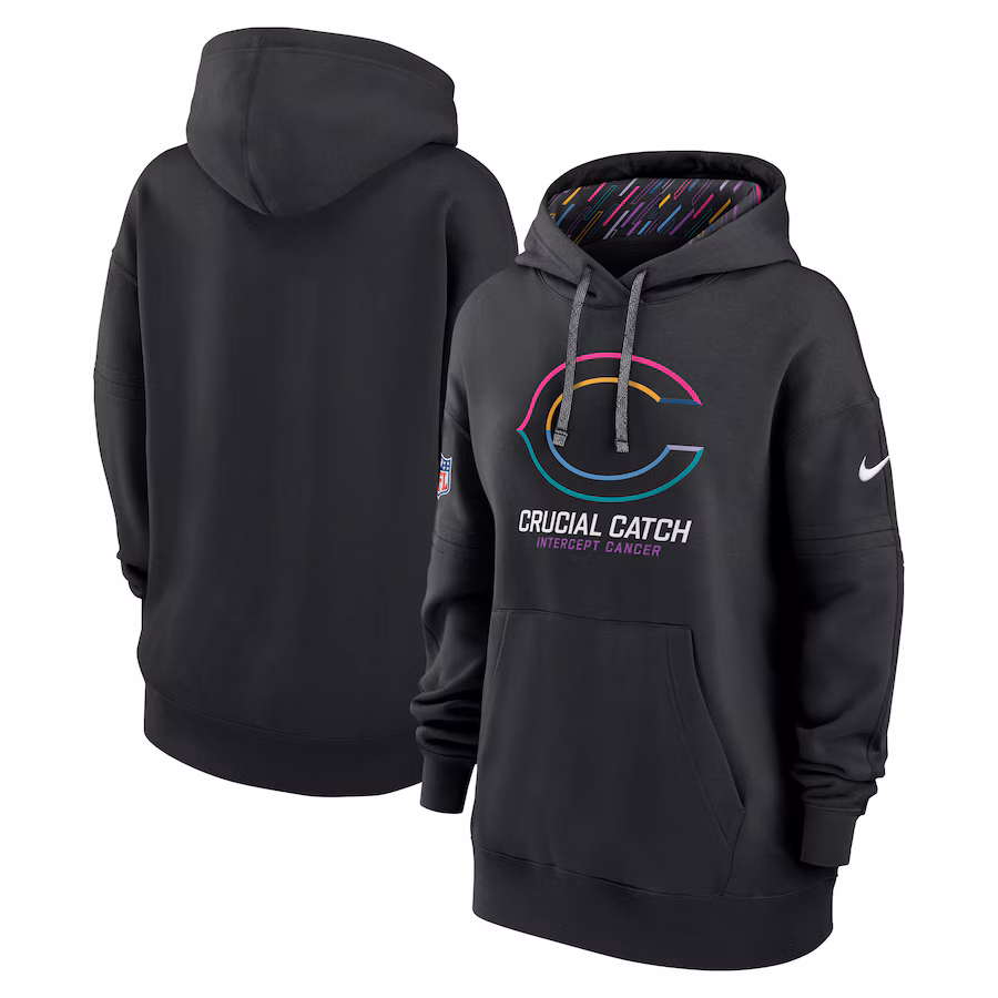 Women's Chicago Bears  Nike Black 2024 NFL Crucial Catch Club Pullover Hoodie - ujerseystore