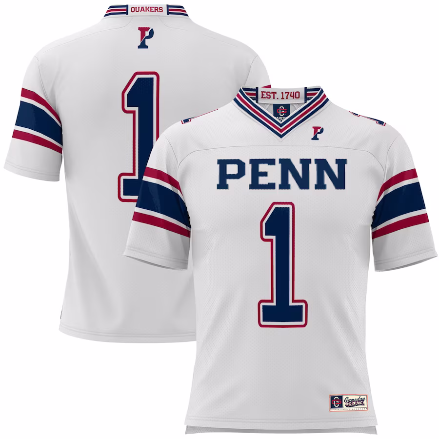 #1 Pennsylvania Quakers GameDay Greats Youth Football Jersey - White - ujerseystore