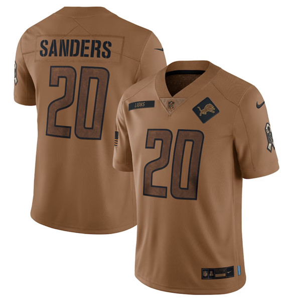 Men's Detroit Lions #20 Barry Sanders 2023 Brown Salute To Service Limited Football Stitched Jersey - ujerseystore