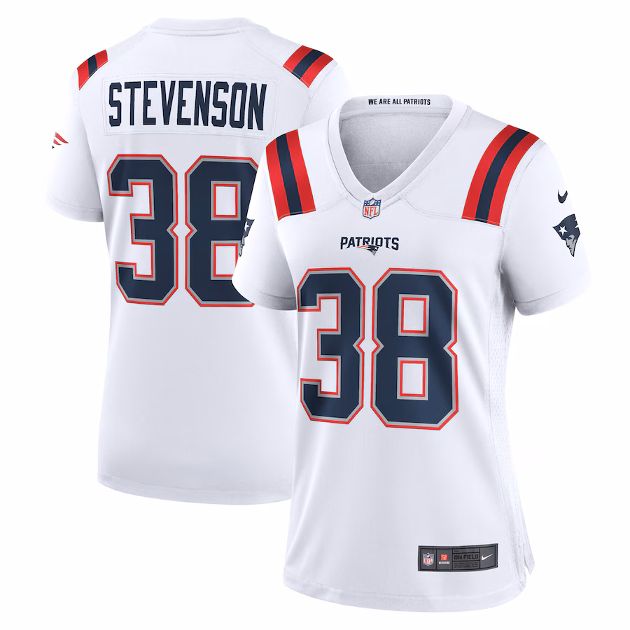 Women's New England Patriots Rhamondre Stevenson Nike White Game Player Jersey - ujerseystore