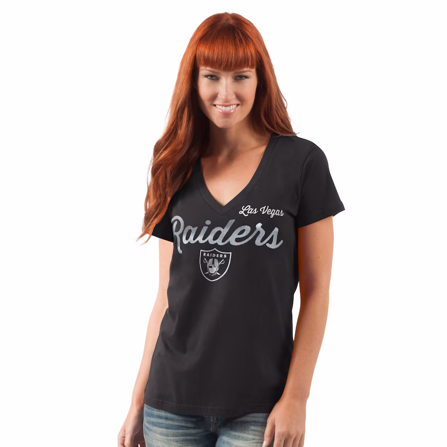 Women's Las Vegas Raiders G-III 4Her by Carl Banks Black Post Season V-Neck T-Shirt - ujerseystore