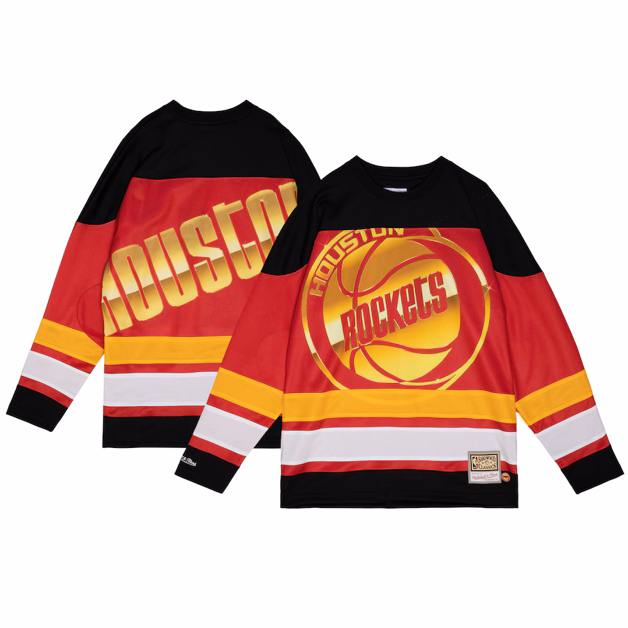 Women's Houston Rockets  Mitchell & Ness Red Hardwood Classics Big Face 4.0 Hockey Jersey - ujerseystore