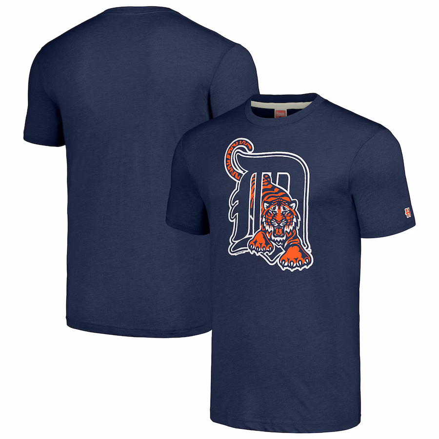 Men's Detroit Tigers Homage Navy Cooperstown Collection Hand-Drawn Logo Tri-Blend T-Shirt - ujerseystore