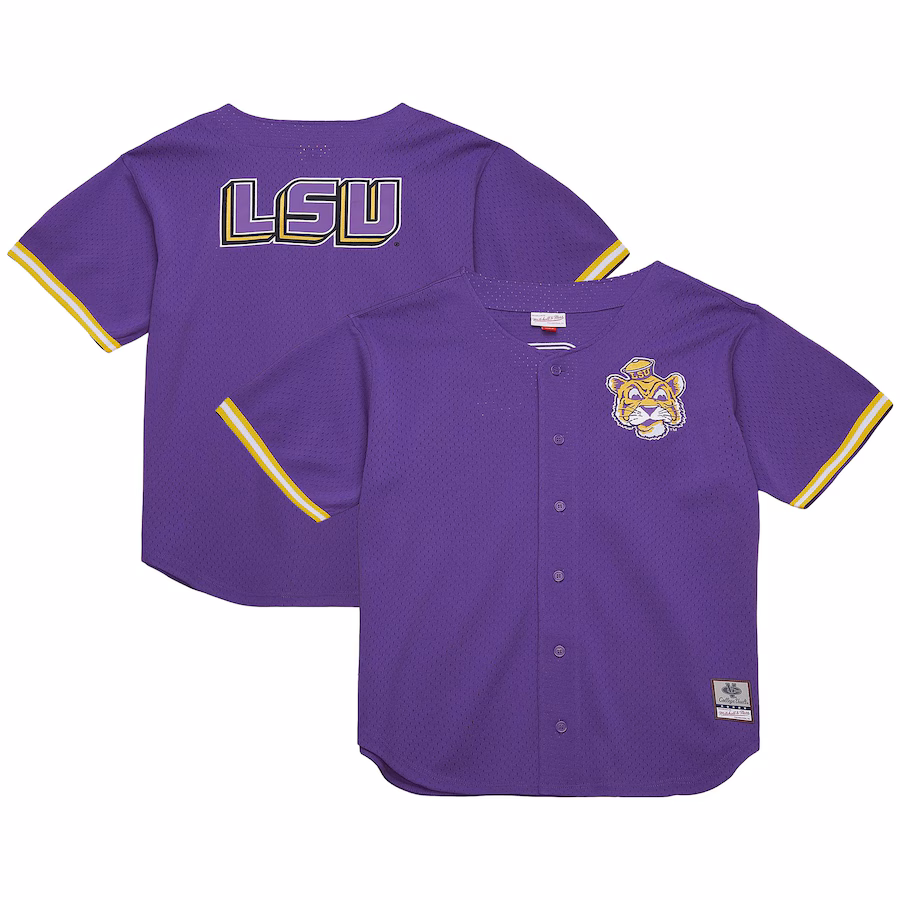 Men's Mitchell & Ness Purple LSU Tigers Game Time Vintage Mesh Button Front Top - ujerseystore